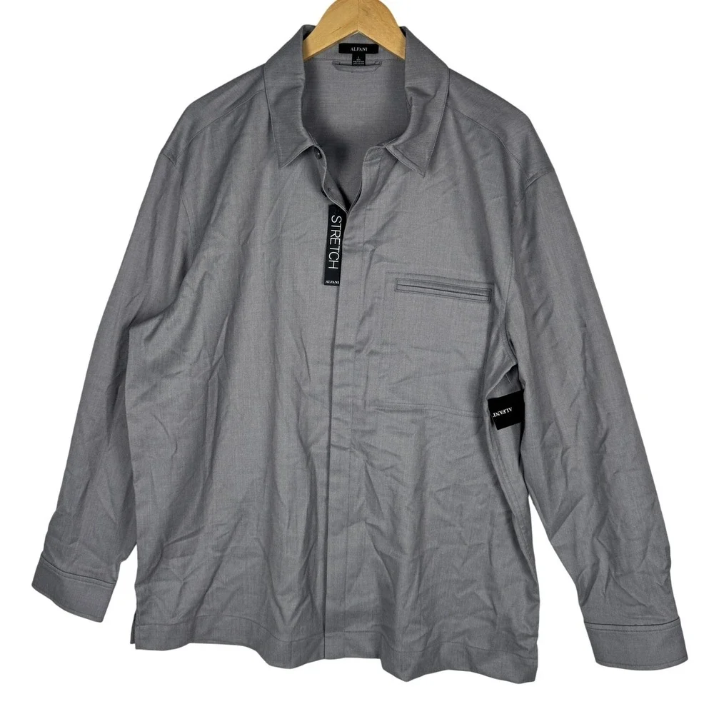 Alfani Mens Clean One Pocket‎ Heathered Shirt Jacket Casual Grey L 100185384MN